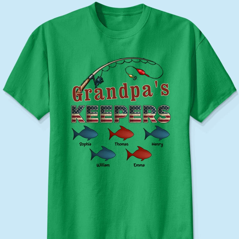 Nation Flag Grandpa's Keepers Fishing 4th Of July Personalized Shirt