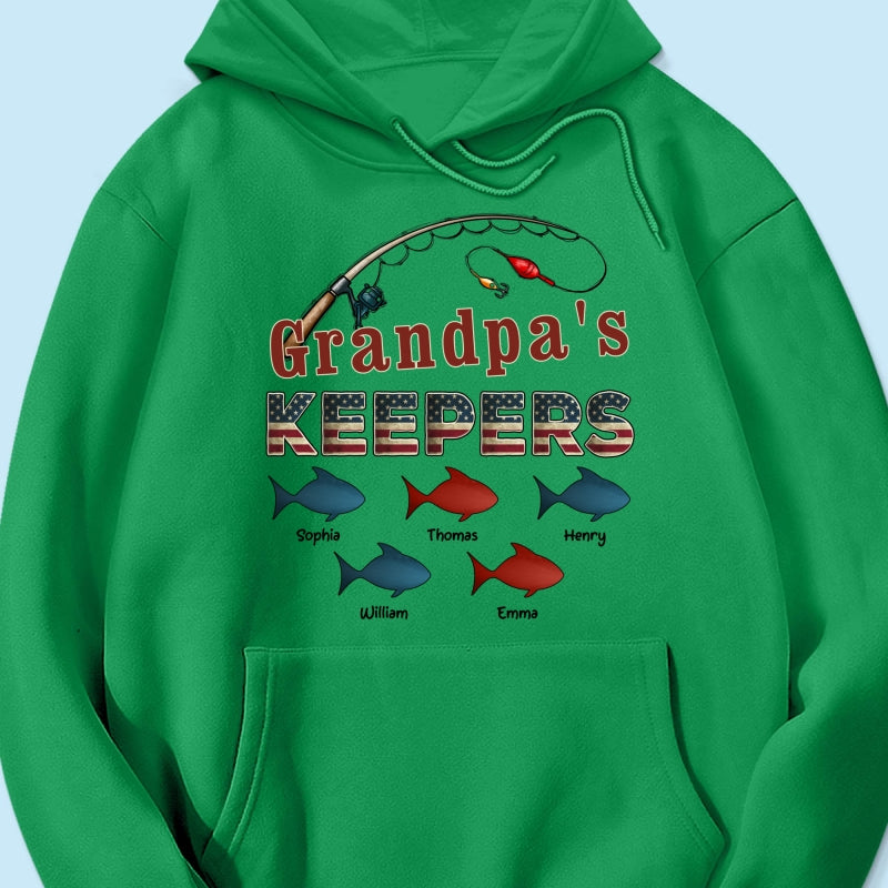 Nation Flag Grandpa's Keepers Fishing 4th Of July Personalized Shirt