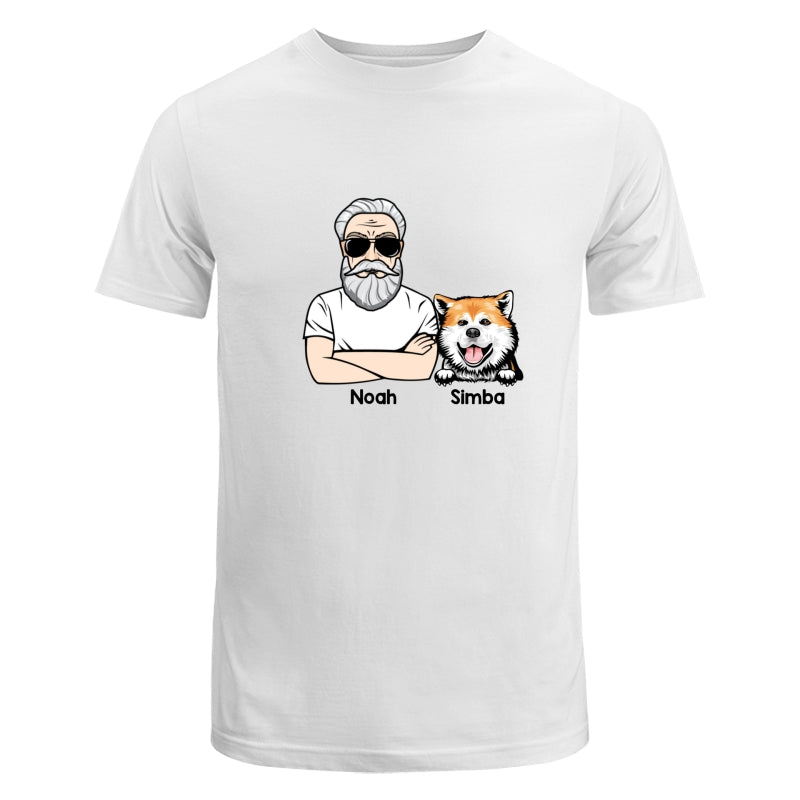 Man Crossed Arms With Peeking Dogs