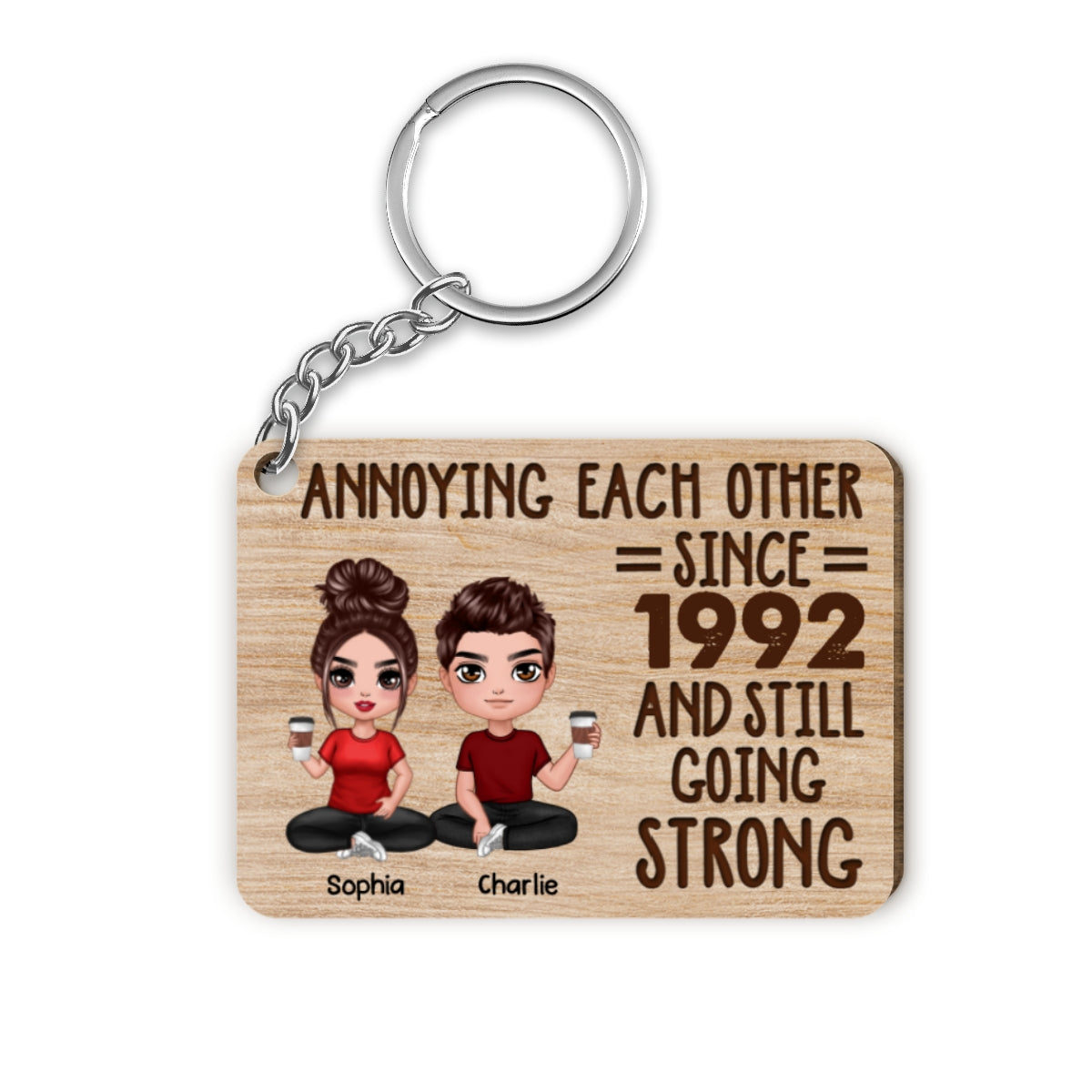 Doll Couple Annoying Each Other Personalized Wooden Keychain