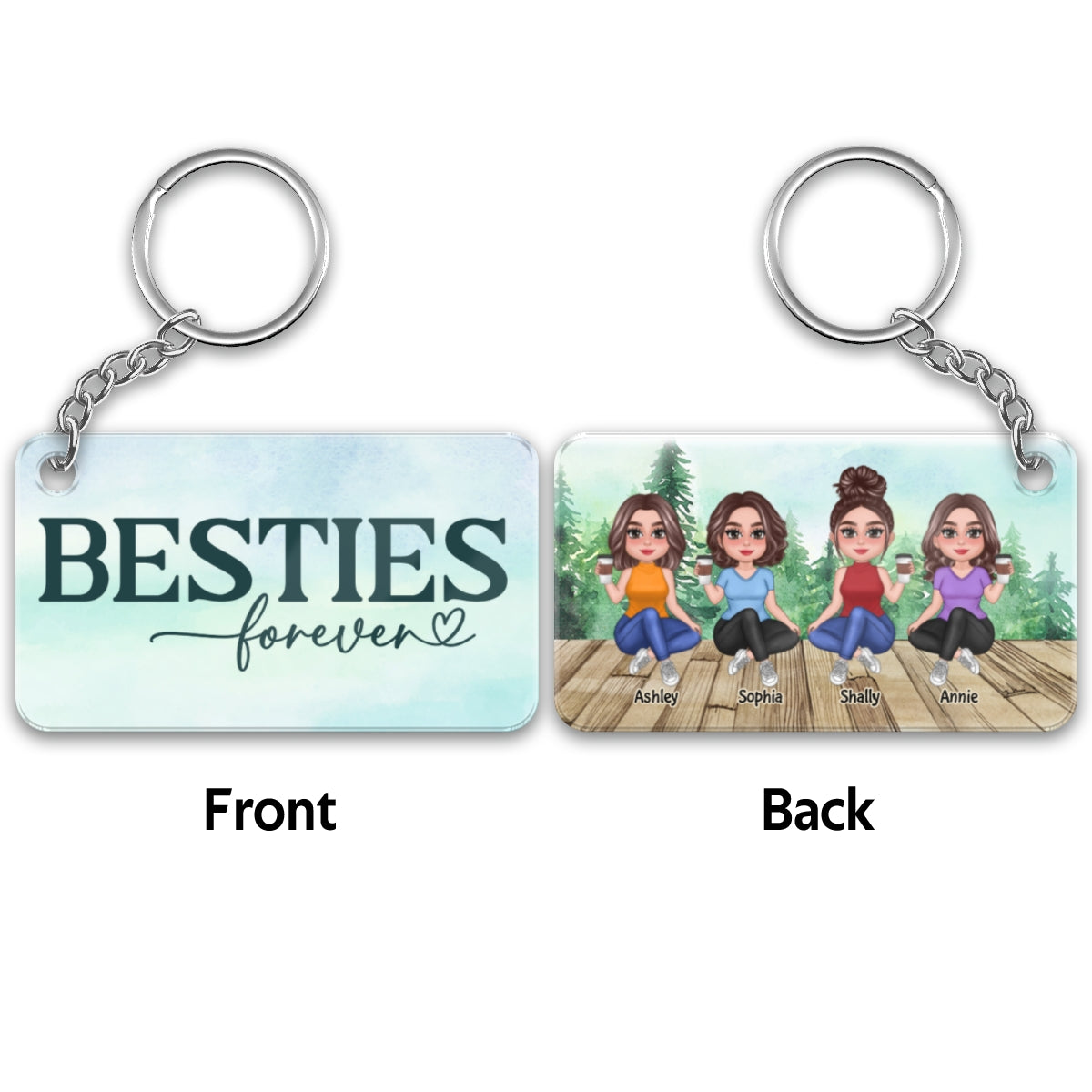 Pretty Doll Sisters Besties Sitting Forest Personalized Acrylic Keychain
