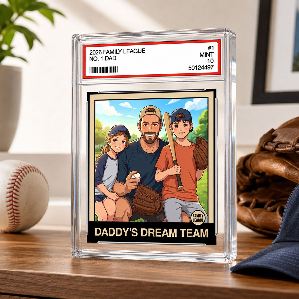 Copy of Cartoon Style Baseball Daddy's Dream Team Trading Card - Personalized Acrylic Block Plaque - Father's Day Gift For Baseball Dad, Husband