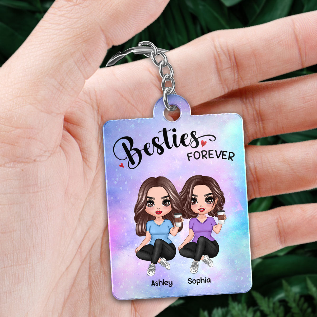 Acrylic Keychain 2 Doll Women Sitting Crossed Legs Besties Sisters Forever Personalized Acrylic KeychainSided