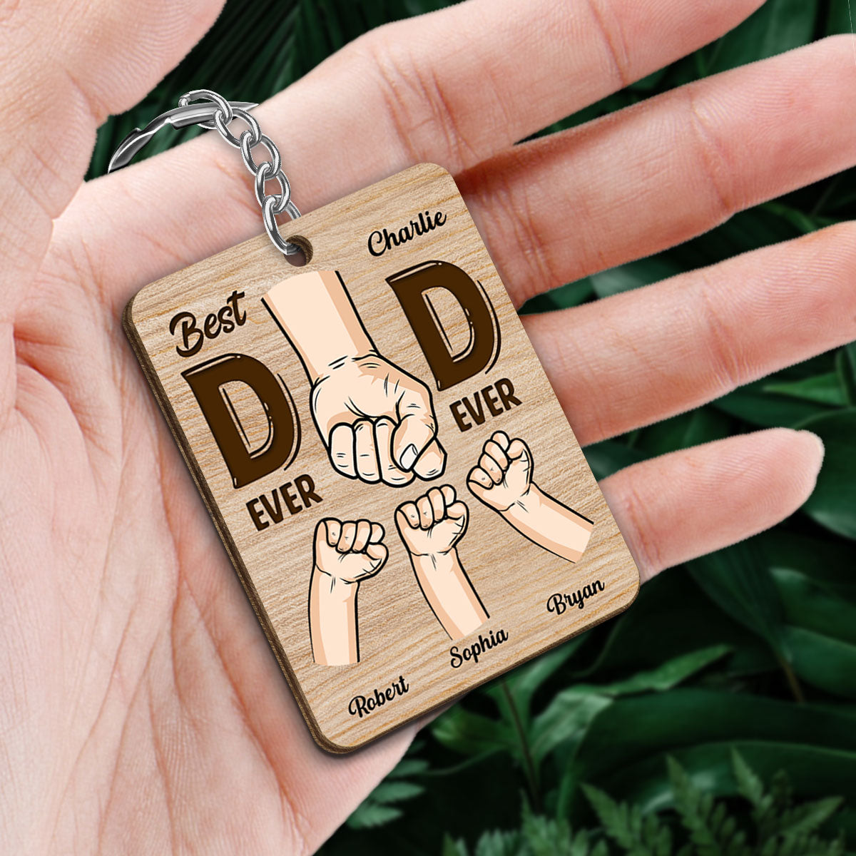 This Dad Is Loved Beyond Measure Dad And Kids Hands Fist Bump Personalized Wooden Keychain