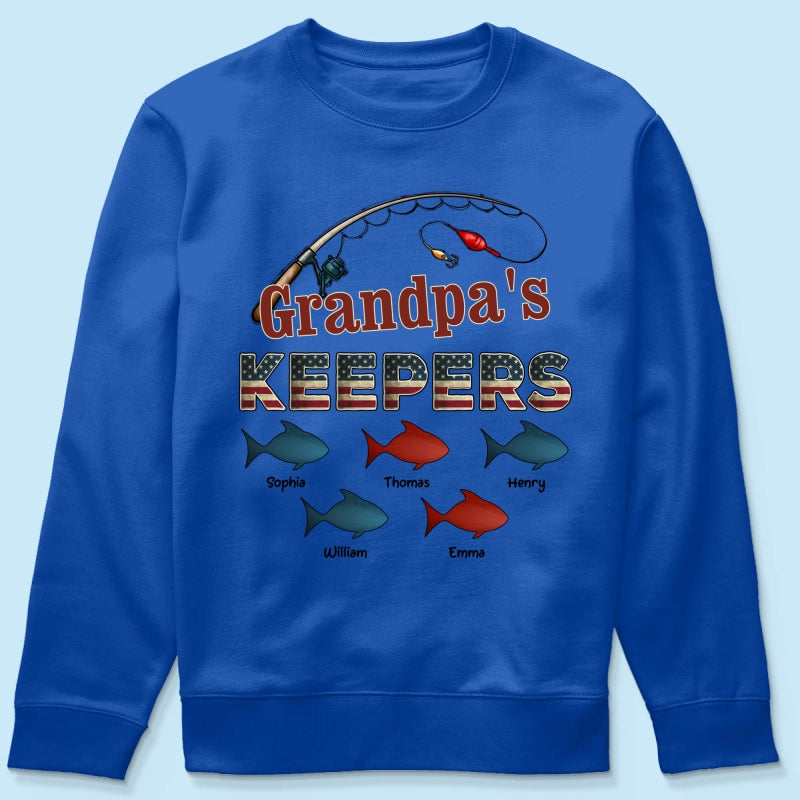 Nation Flag Grandpa's Keepers Fishing 4th Of July Personalized Shirt