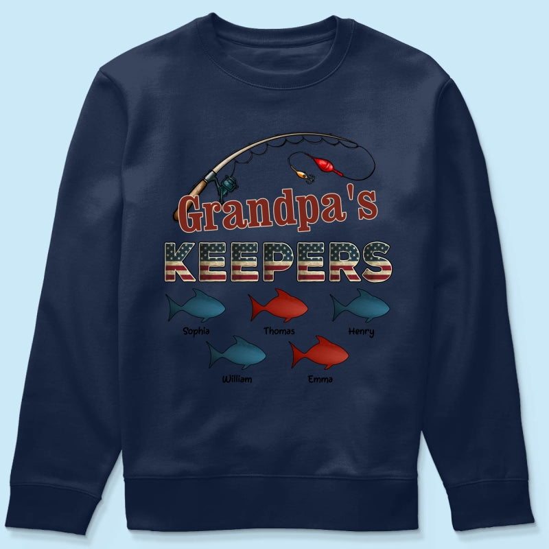 Nation Flag Grandpa's Keepers Fishing 4th Of July Personalized Shirt