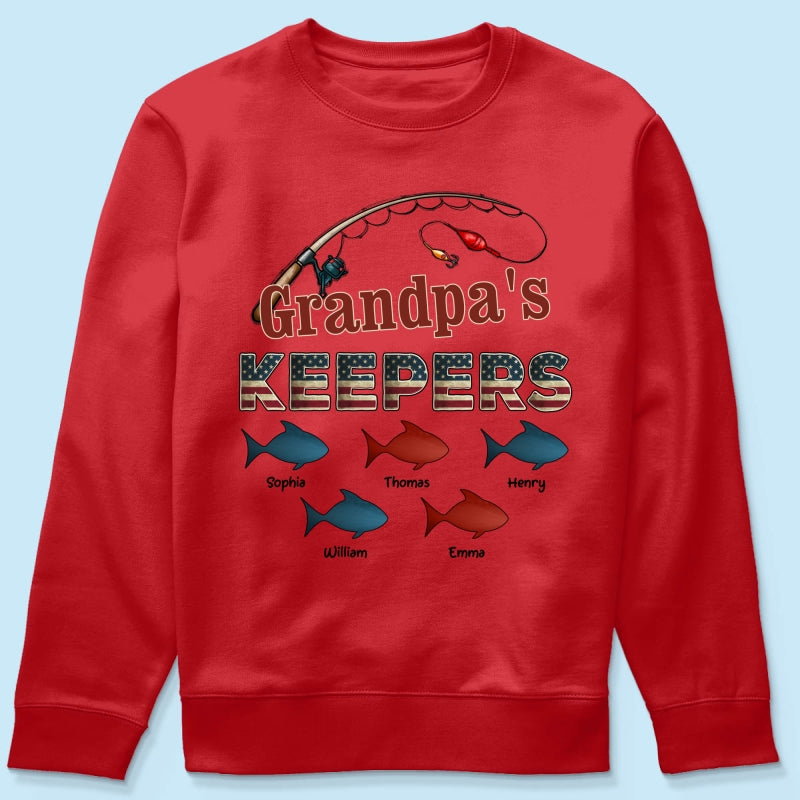 Nation Flag Grandpa's Keepers Fishing 4th Of July Personalized Shirt