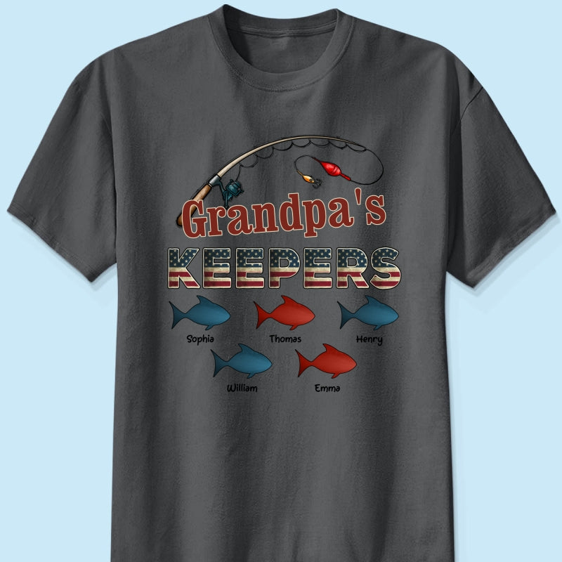 Nation Flag Grandpa's Keepers Fishing 4th Of July Personalized Shirt
