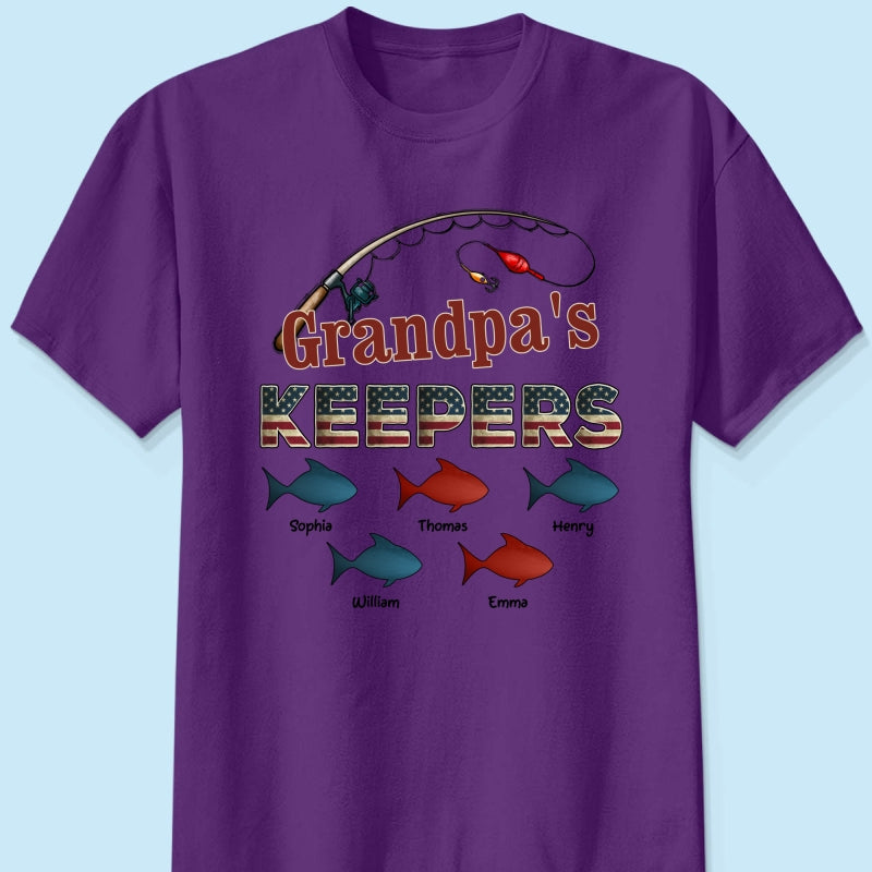 Nation Flag Grandpa's Keepers Fishing 4th Of July Personalized Shirt
