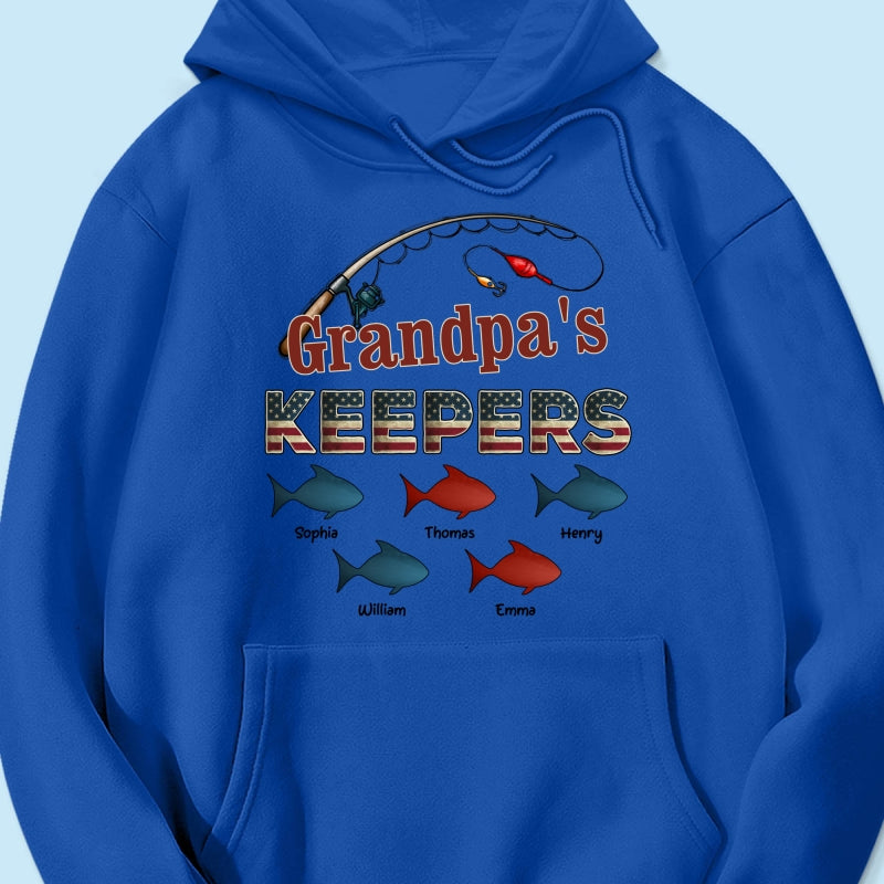 Nation Flag Grandpa's Keepers Fishing 4th Of July Personalized Shirt