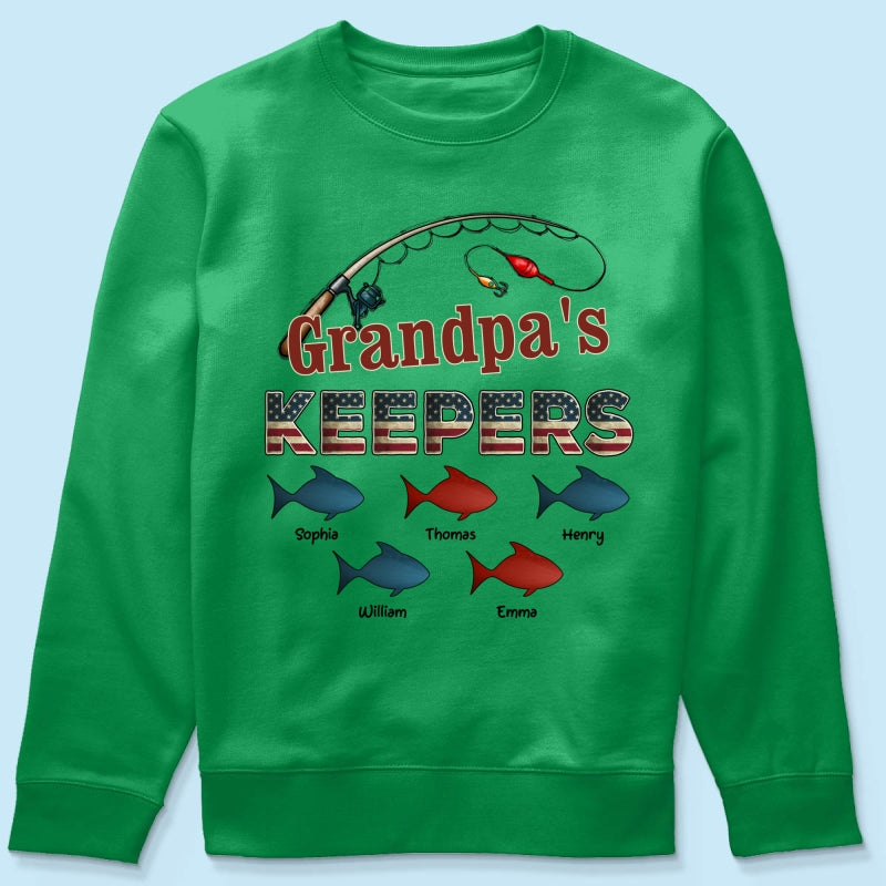 Nation Flag Grandpa's Keepers Fishing 4th Of July Personalized Shirt