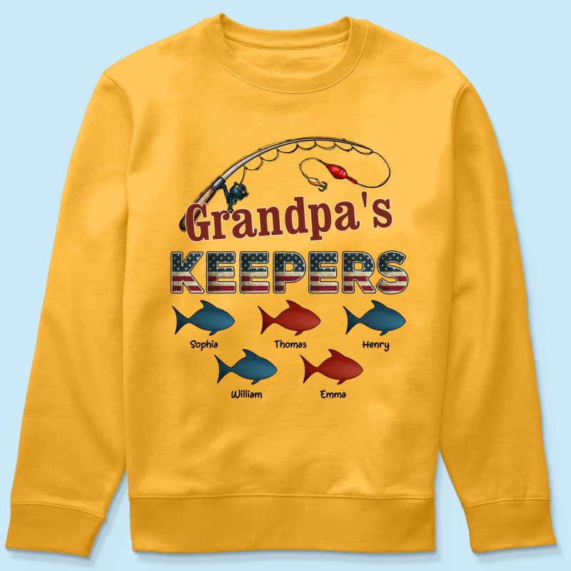 Nation Flag Grandpa's Keepers Fishing 4th Of July Personalized Shirt