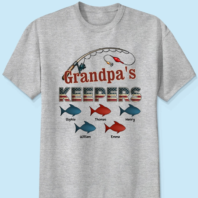 Nation Flag Grandpa's Keepers Fishing 4th Of July Personalized Shirt