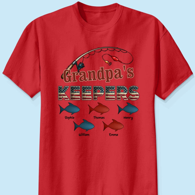 Nation Flag Grandpa's Keepers Fishing 4th Of July Personalized Shirt
