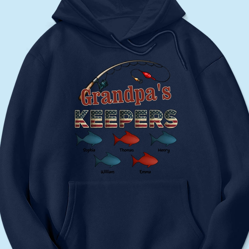 Nation Flag Grandpa's Keepers Fishing 4th Of July Personalized Shirt