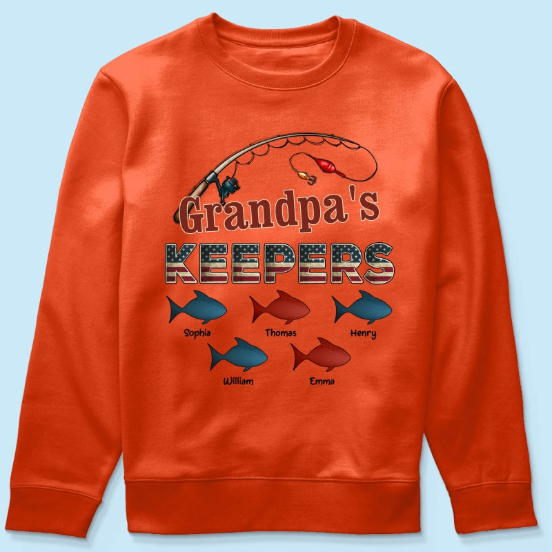 Nation Flag Grandpa's Keepers Fishing 4th Of July Personalized Shirt