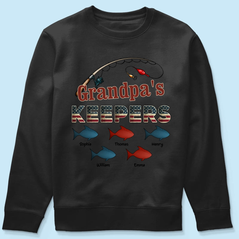 Nation Flag Grandpa's Keepers Fishing 4th Of July Personalized Shirt