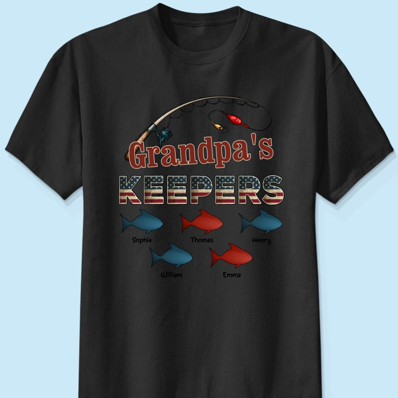 Nation Flag Grandpa's Keepers Fishing 4th Of July Personalized Shirt