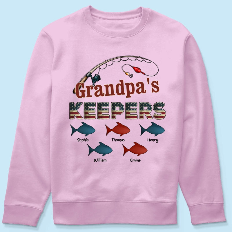 Nation Flag Grandpa's Keepers Fishing 4th Of July Personalized Shirt