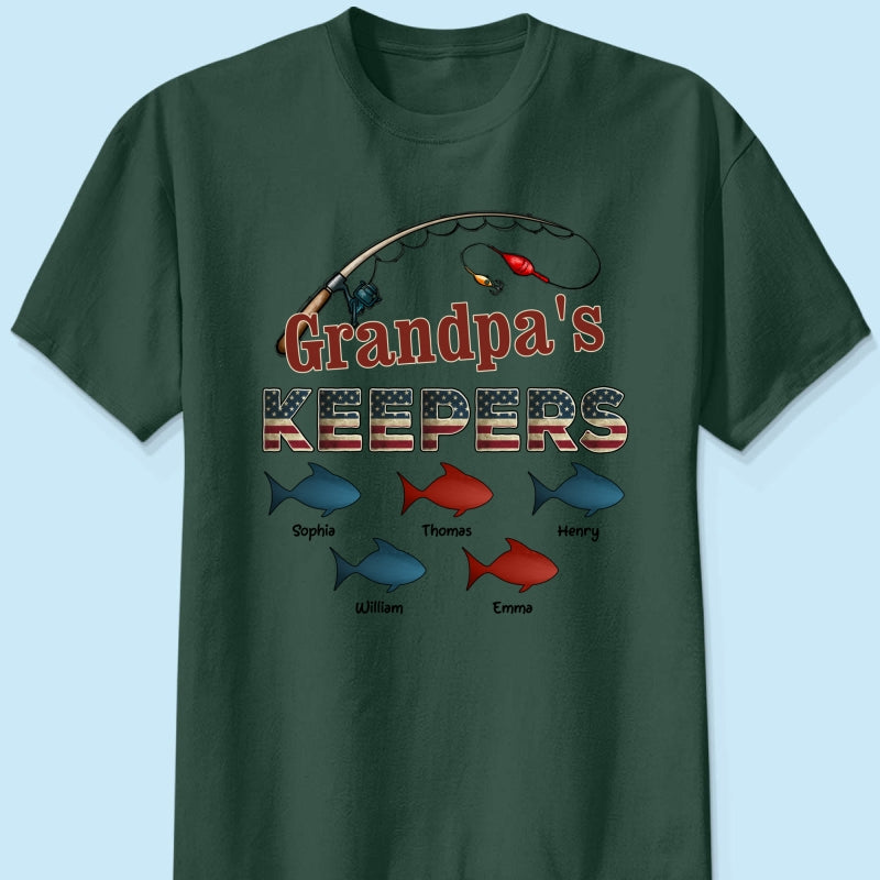 Nation Flag Grandpa's Keepers Fishing 4th Of July Personalized Shirt