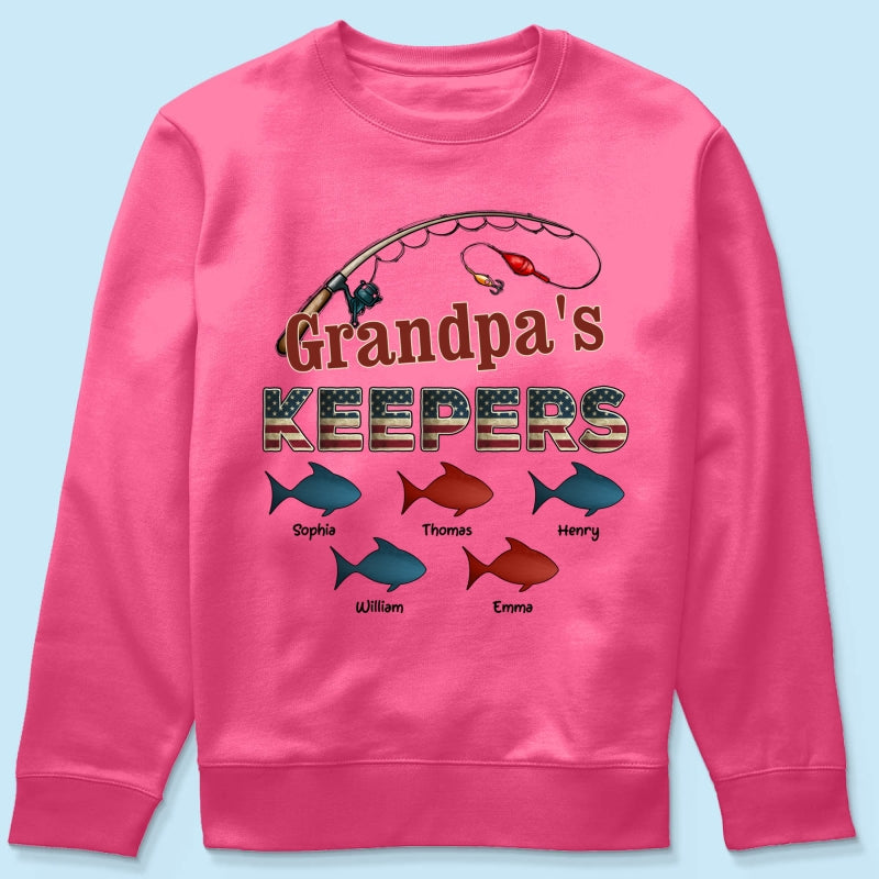 Nation Flag Grandpa's Keepers Fishing 4th Of July Personalized Shirt