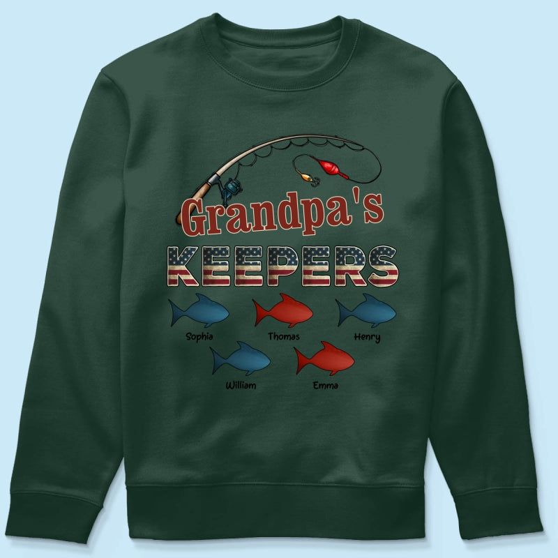 Nation Flag Grandpa's Keepers Fishing 4th Of July Personalized Shirt