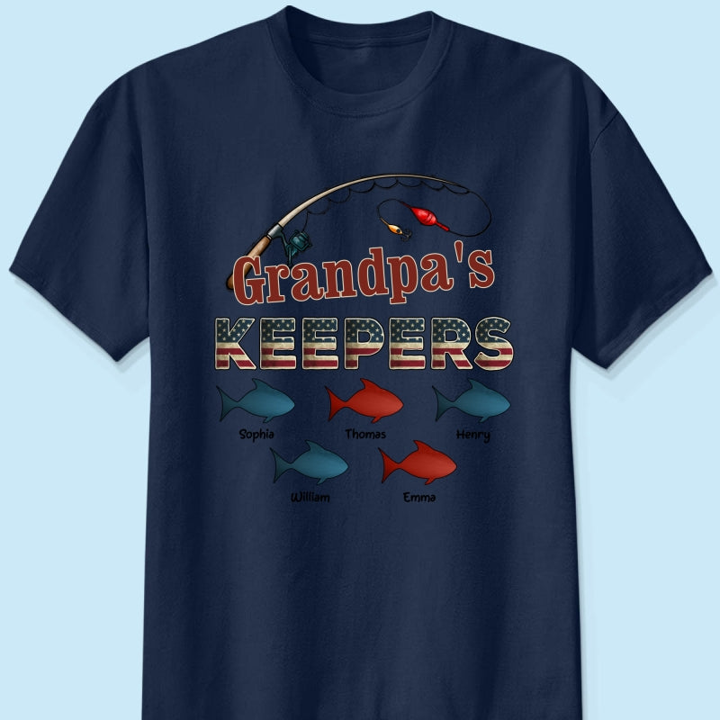Nation Flag Grandpa's Keepers Fishing 4th Of July Personalized Shirt
