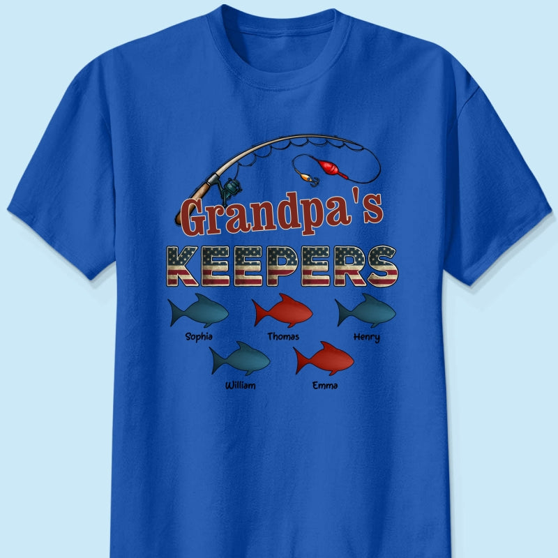 Nation Flag Grandpa's Keepers Fishing 4th Of July Personalized Shirt