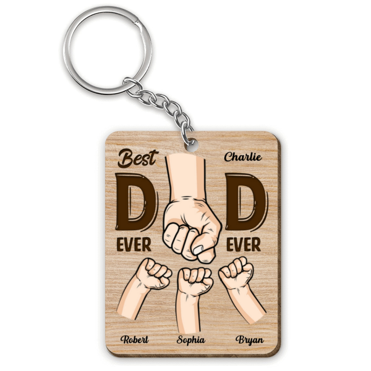 This Dad Is Loved Beyond Measure Dad And Kids Hands Fist Bump Personalized Wooden Keychain