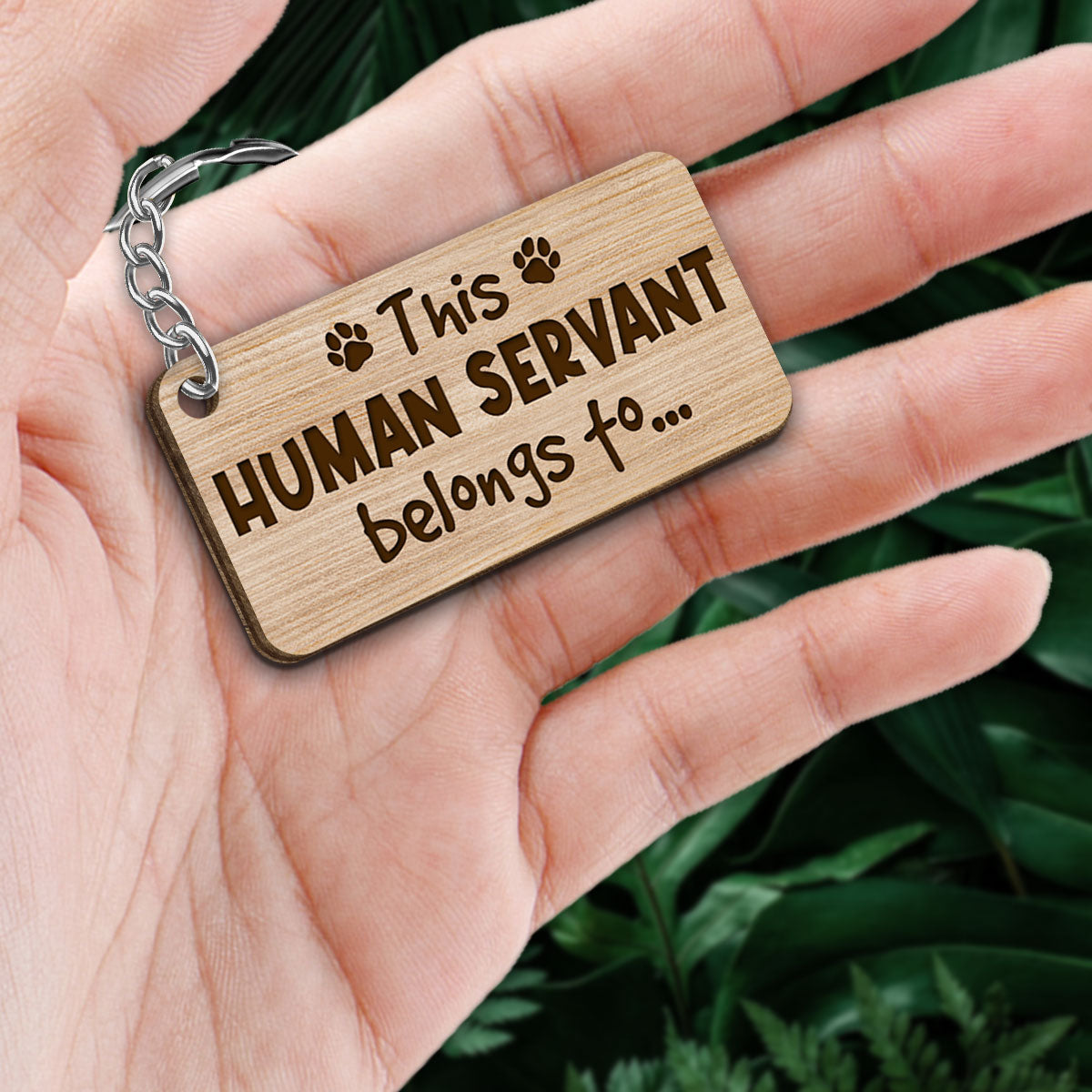This Human Servant Belongs To Watercolor Cute Dogs Personalized Wooden Keychain