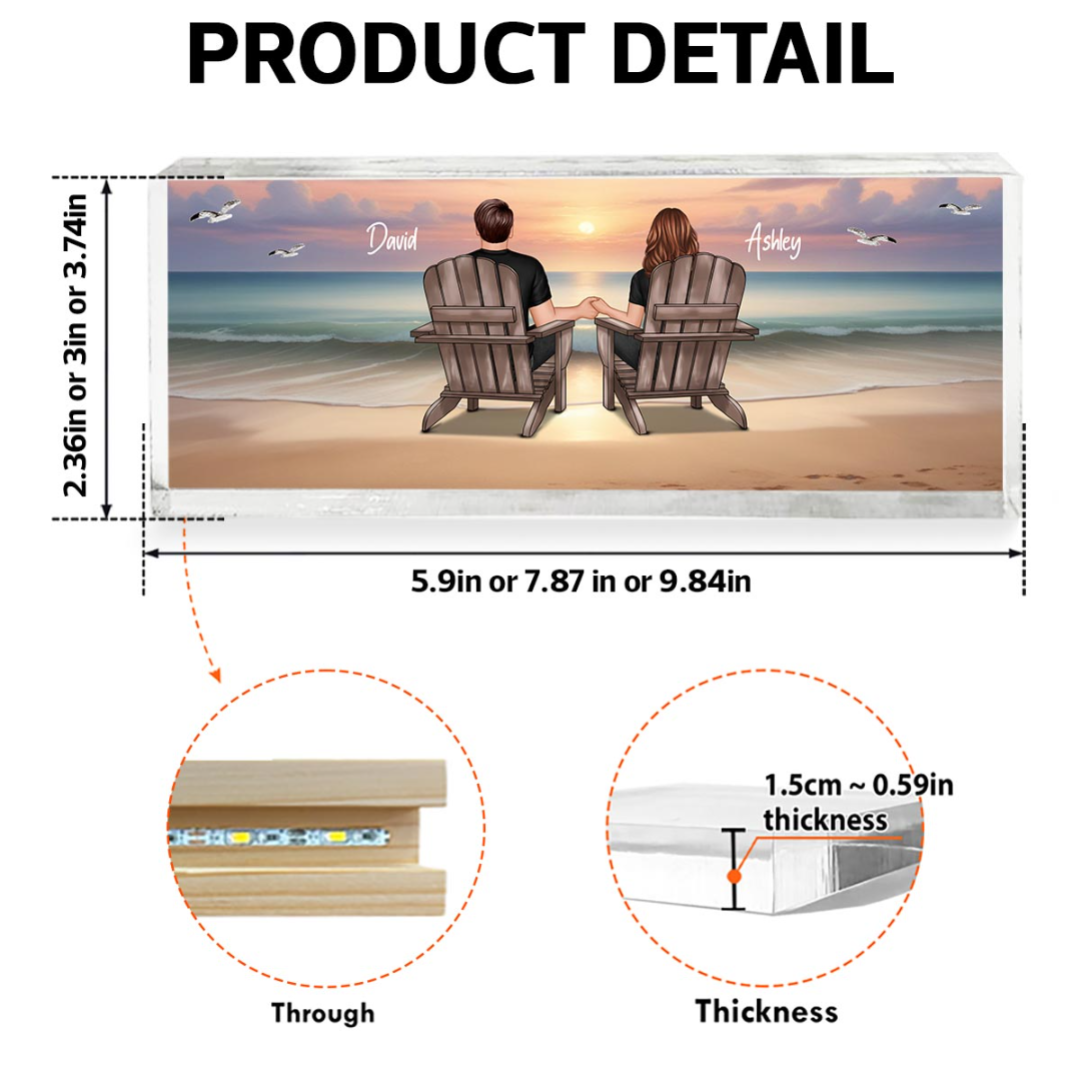 Eternal Sunset Beach Couple - Personalized Acrylic Block Plaque LED Night Light - Anniversary Gift For Girlfriend, For Wife