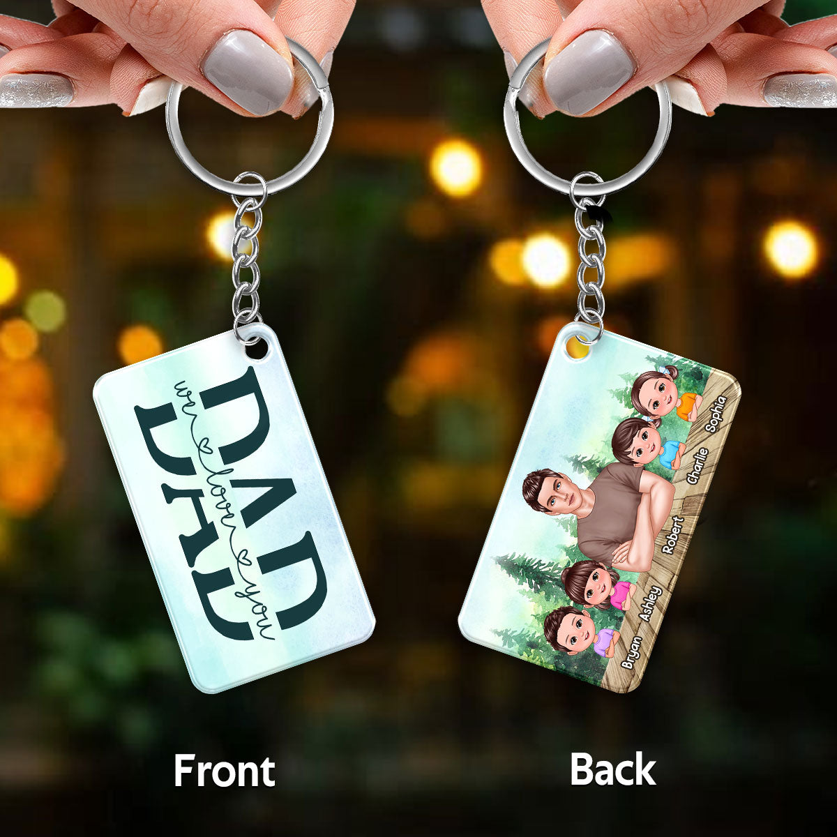 Real Man Dad And Kids Crossed Arms Forest Personalized Acrylic Keychain