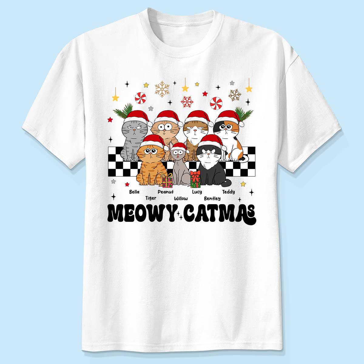 Meowy Catmas Cat Mom Vintage Style Personalized Christmas Shirt