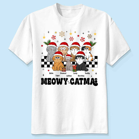 Meowy Catmas Cat Mom Vintage Style Personalized Christmas Shirt