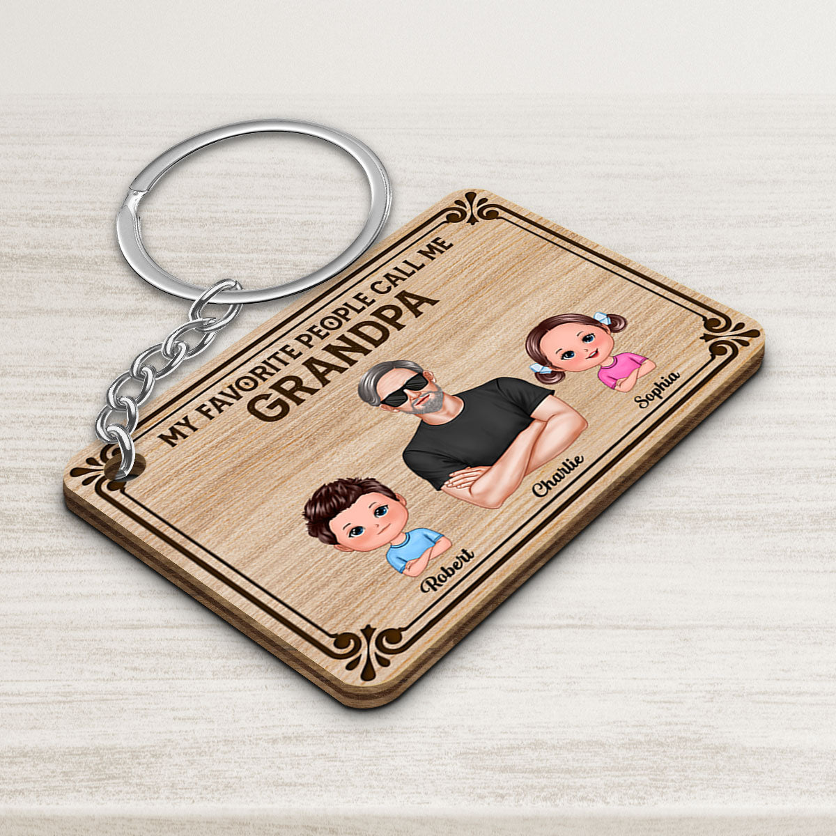 My Favorite People Call Me Grandpa Personalized Wooden Keychain