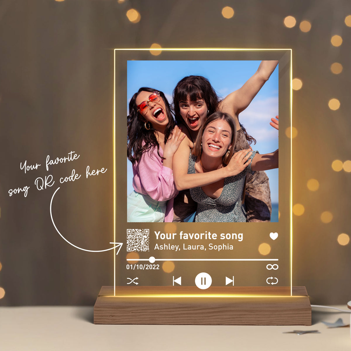 Best Friend Sisters Birthday Gifts for her Personalized LED Night Light, Song Plaque Art Custom Album Cover Plaque, Gifts for Girlfriend, Friendship Sibling Gift, Scannable QR Code