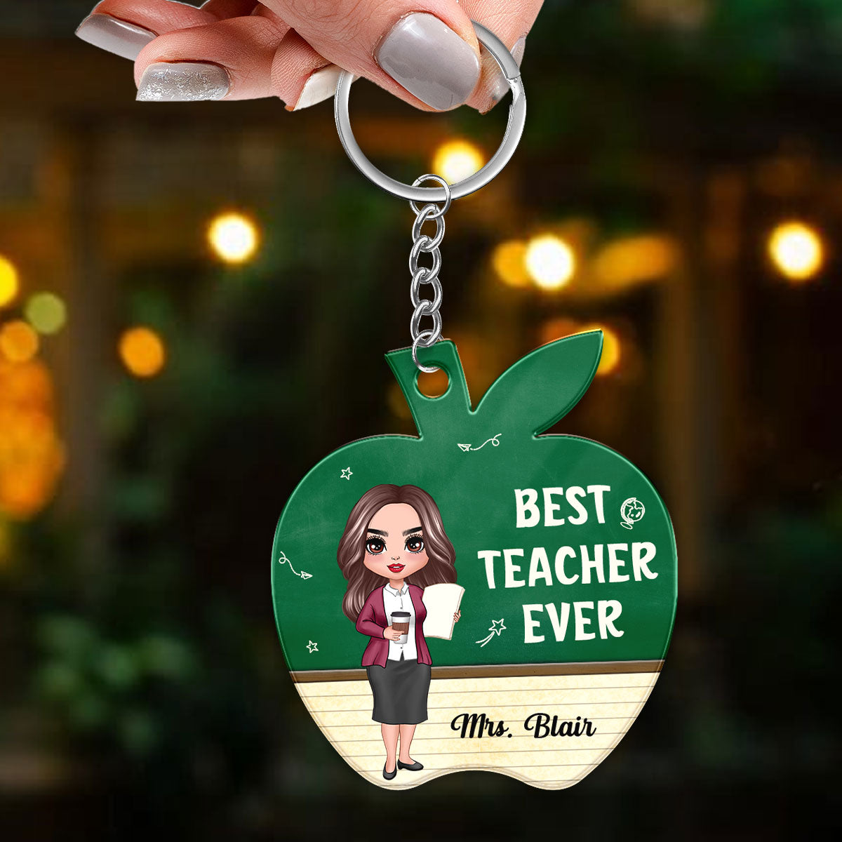 Teacher Love Inspire Doll Teacher With Green Board Personalized Acrylic Keychain