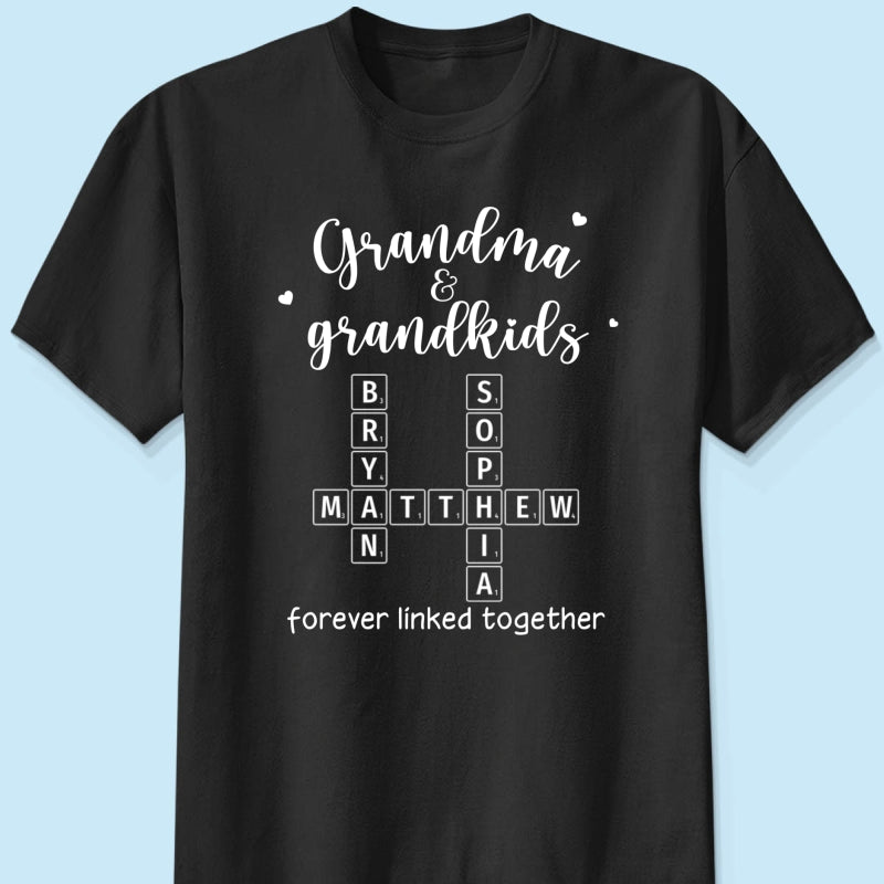 Grandma Grandpa & Grandkids Forever Linked Together Crossword Puzzle Art Personalized Shirt