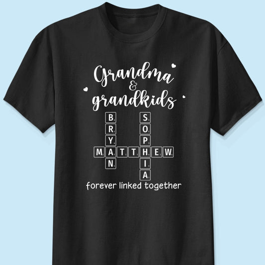 Grandma Grandpa & Grandkids Forever Linked Together Crossword Puzzle Art Personalized Shirt