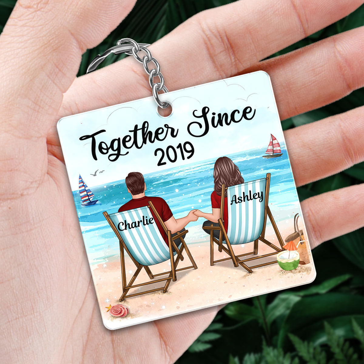 Couple Together Since Summer Beach Personalized Acrylic Keychain