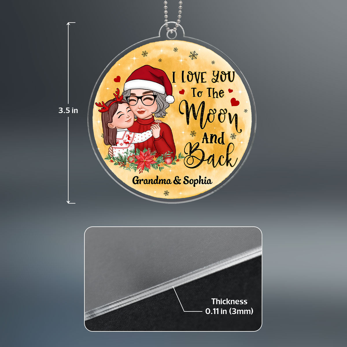Grandma Mom Love To The Moon And Back Big Moon Personalized Acrylic Ornament