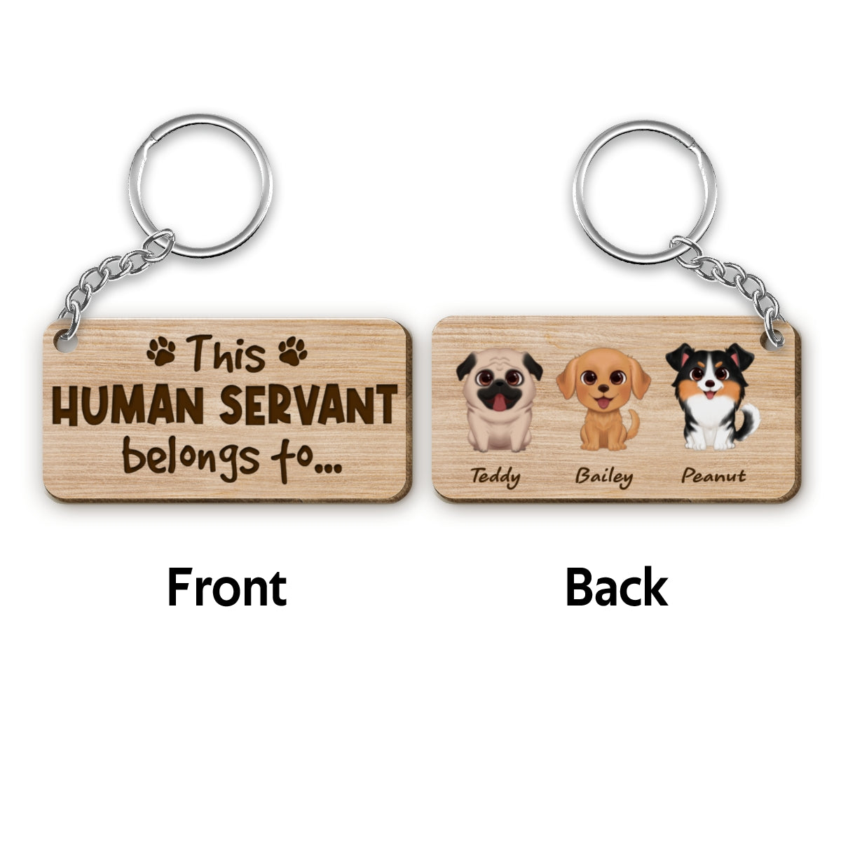 This Human Servant Belongs To Watercolor Cute Dogs Personalized Wooden Keychain
