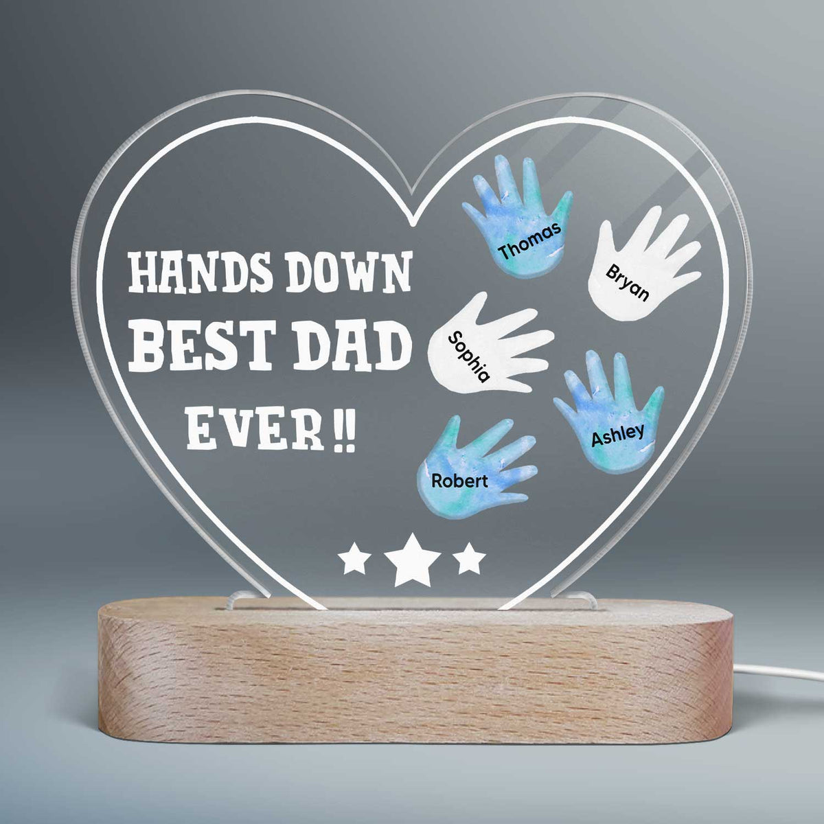 Hands Down Best Dad Grandpa Ever Personalized Heart Acrylic LED Night Light