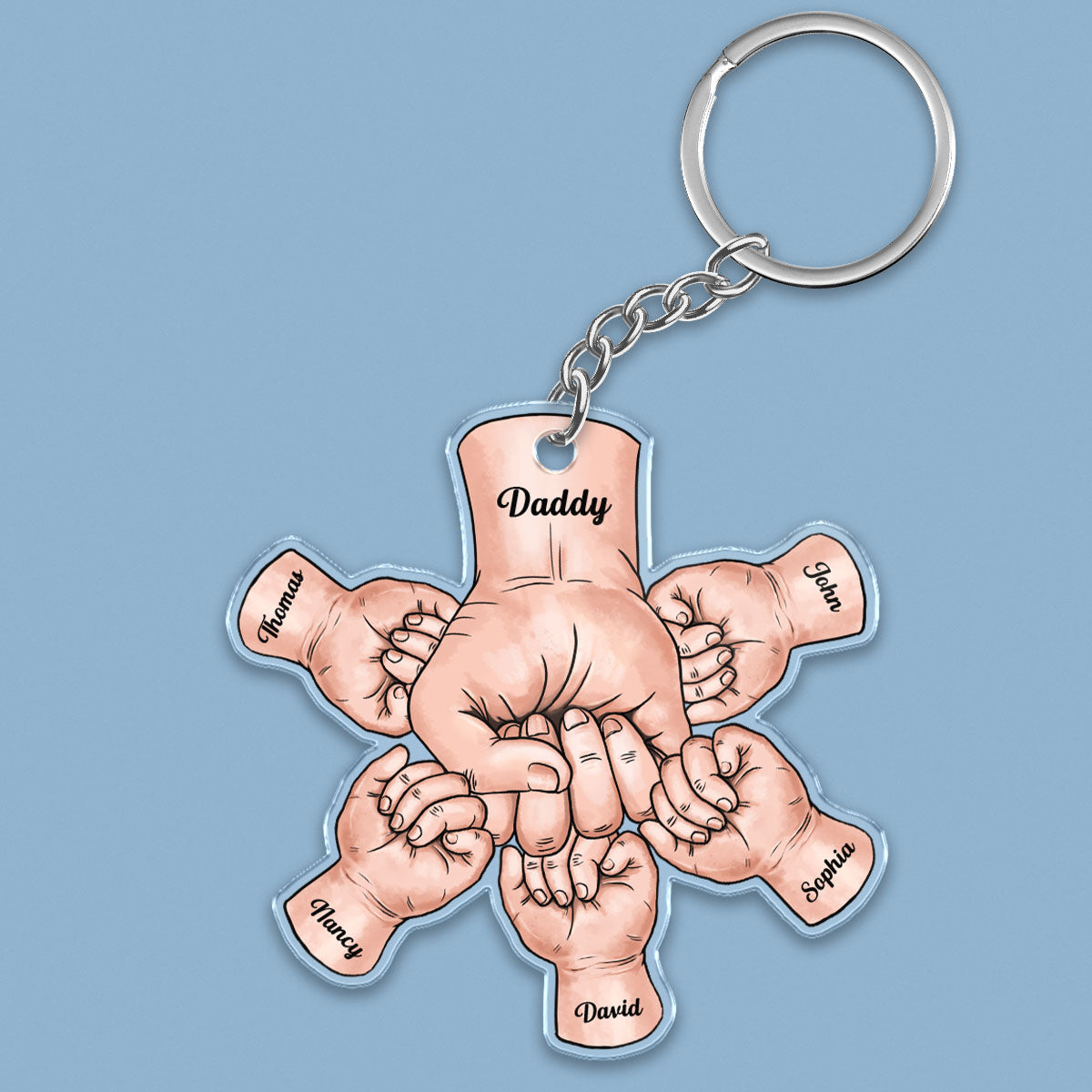 Dad Grandpa And Kids Fist Bump Hands Father‘s Day Gift Personalized Acrylic Keychain