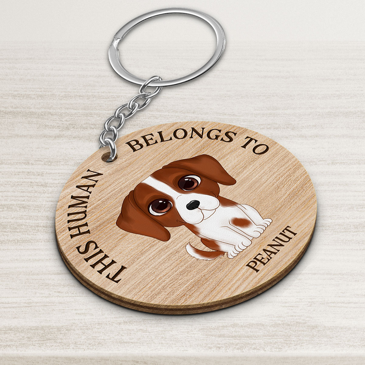This Human Belongs To Watercolor Cute Dogs Personalized Wooden Keychain