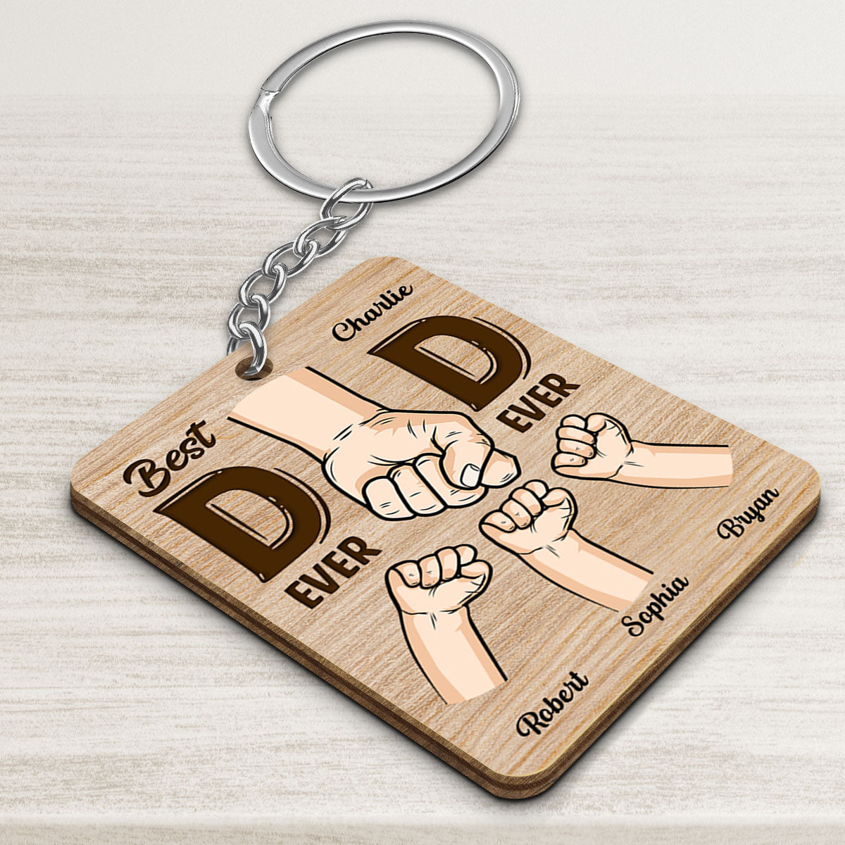 This Dad Is Loved Beyond Measure Dad And Kids Hands Fist Bump Personalized Wooden Keychain