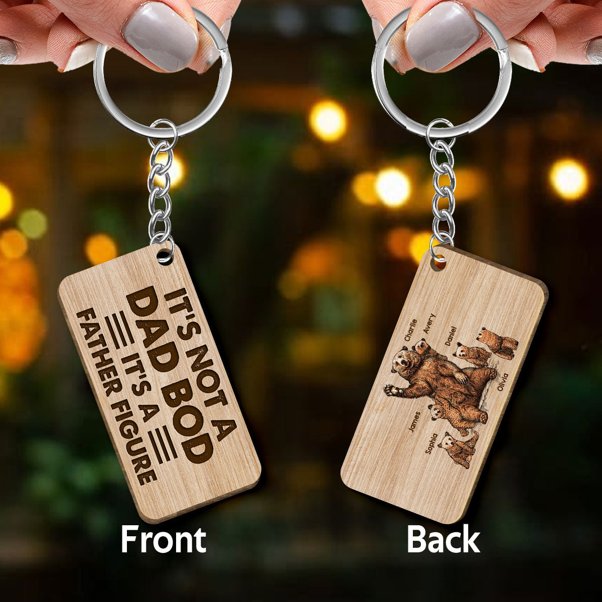 23051253601_It‘s Not A Dad Bod Bear Family Personalized Wooden Keychain