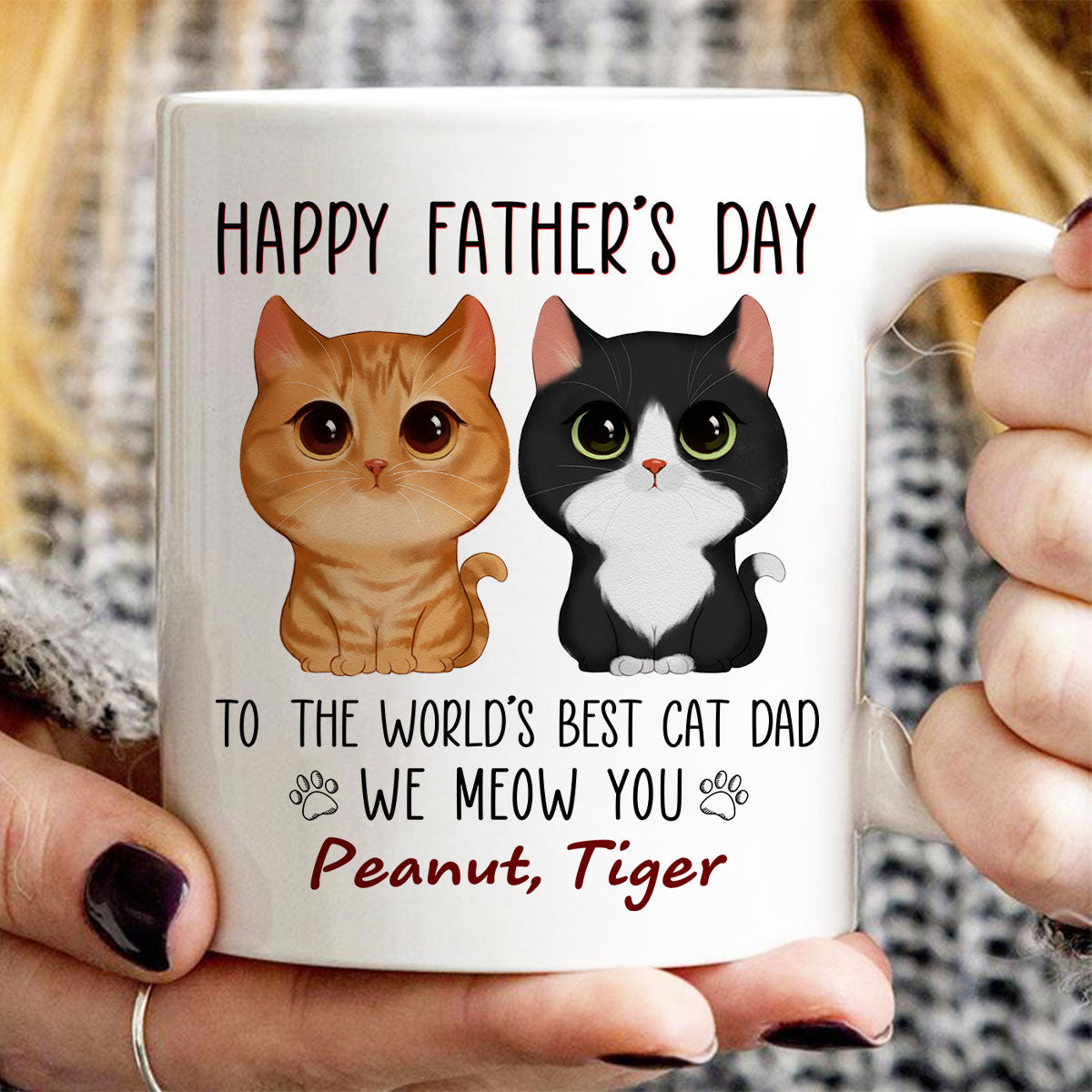 Happy Father‘s Day World’s Best Cat Dad Watercolor Cute Cat Personalized Mug