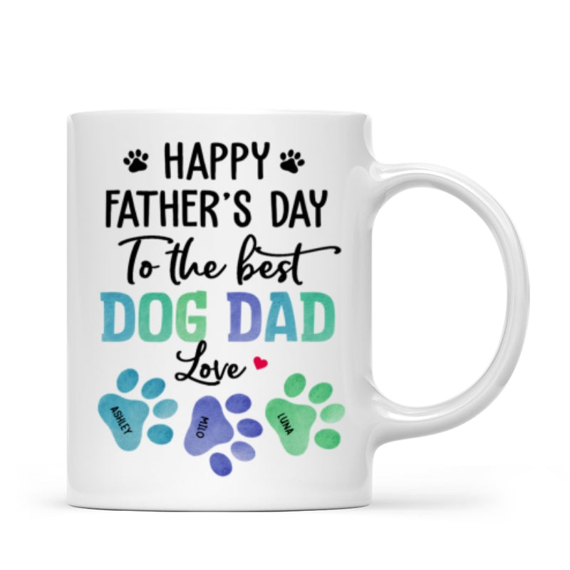 23051253743_Happy Father‘s Day Best Dog Dad Watercolor Paws Personalized Mug