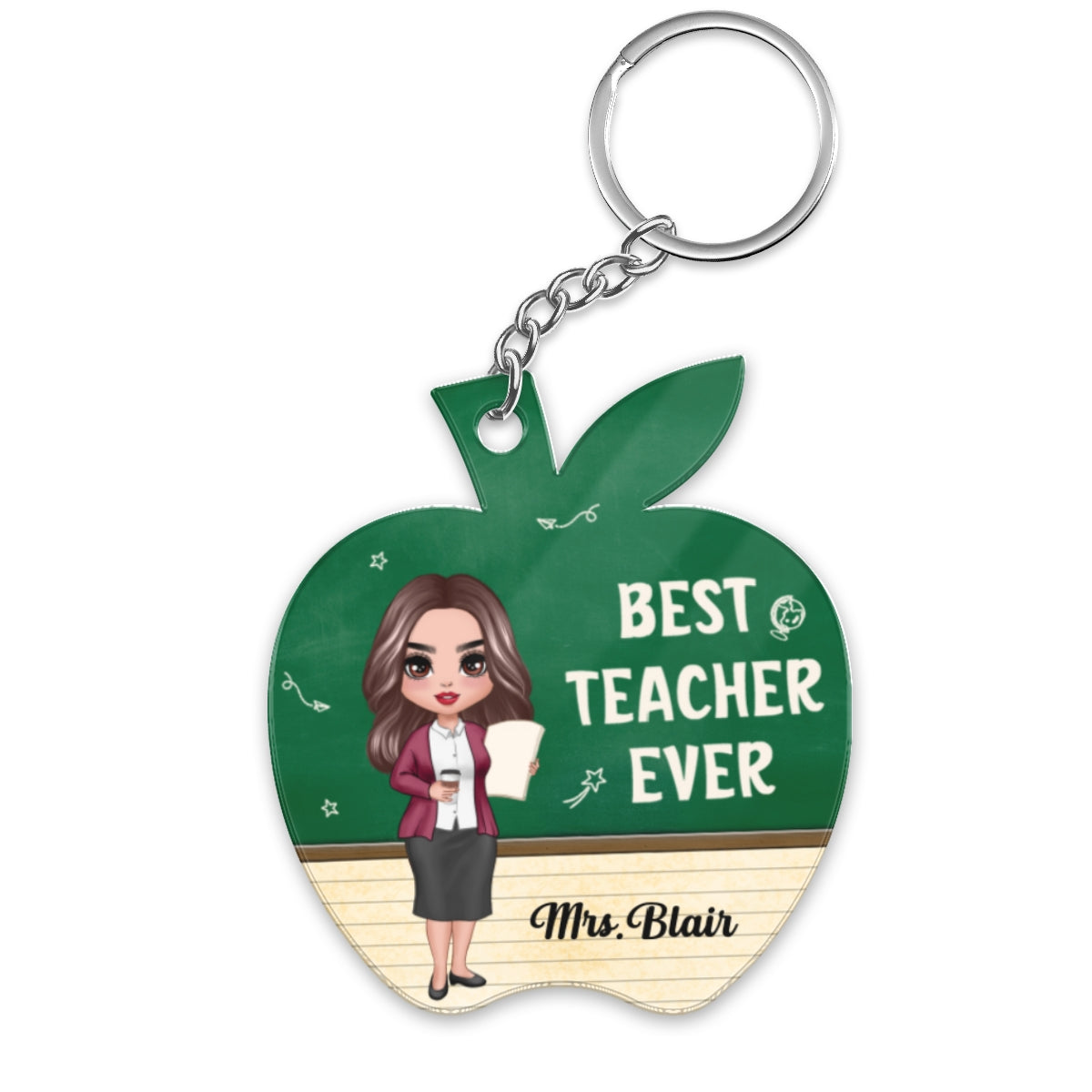 Teacher Love Inspire Doll Teacher With Green Board Personalized Acrylic Keychain